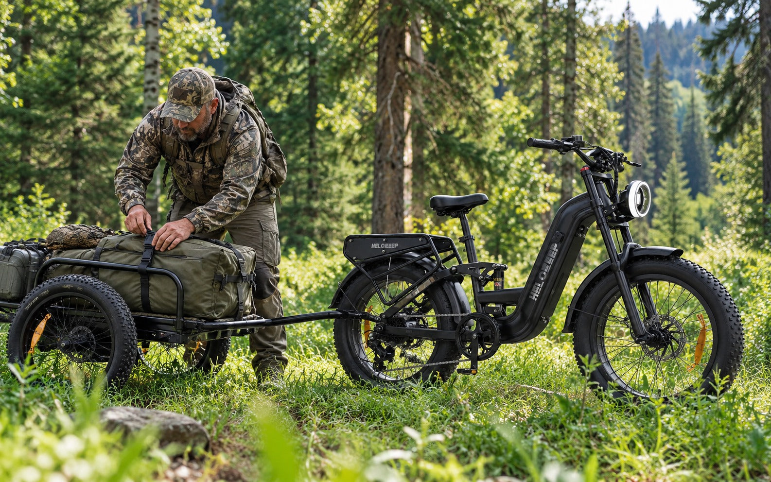 Helokeep 26F with cargo equipment in a forest clearing