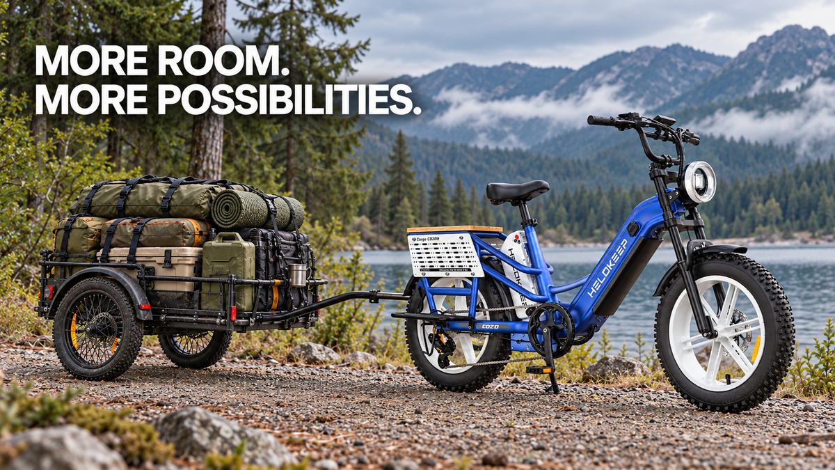 Blue Helokeep CD20 with a camping cargo trailer